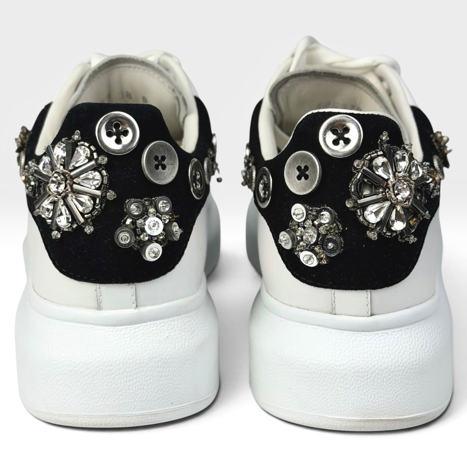 Alexander McQueen Leather Rhinestone Sneakers White