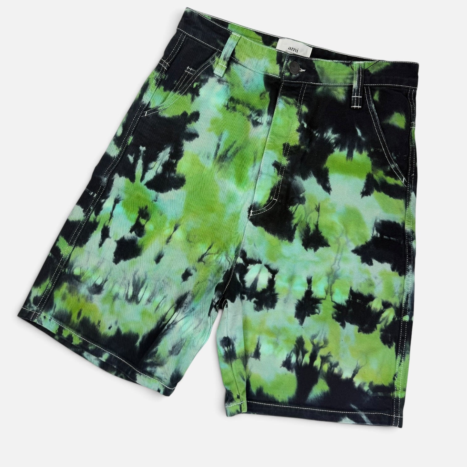 AMI Paris Tie-Dye Denim Shorts Green