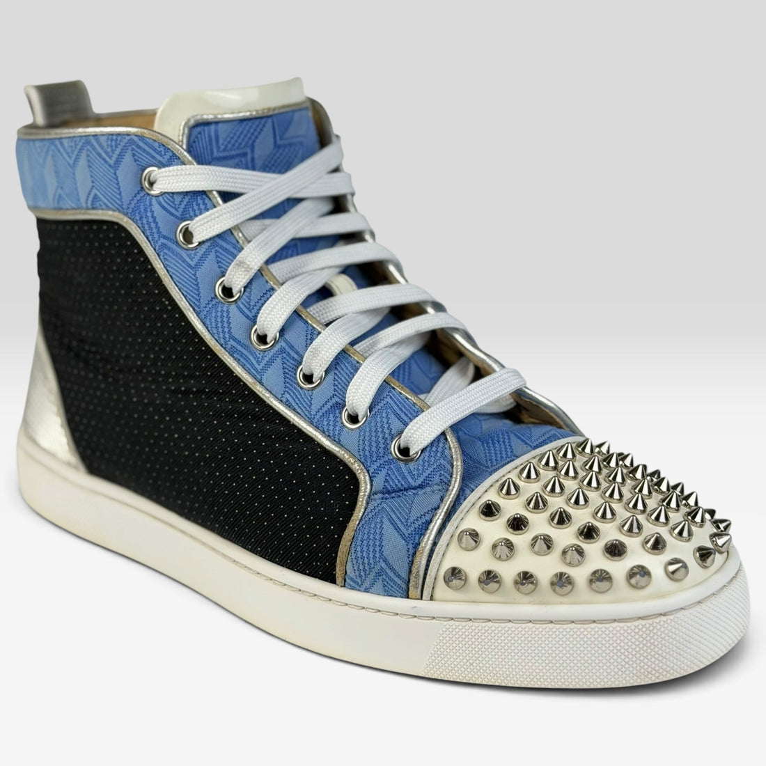 Christian Louboutin Lou Spikes Orlato Flat White/Blue High Top