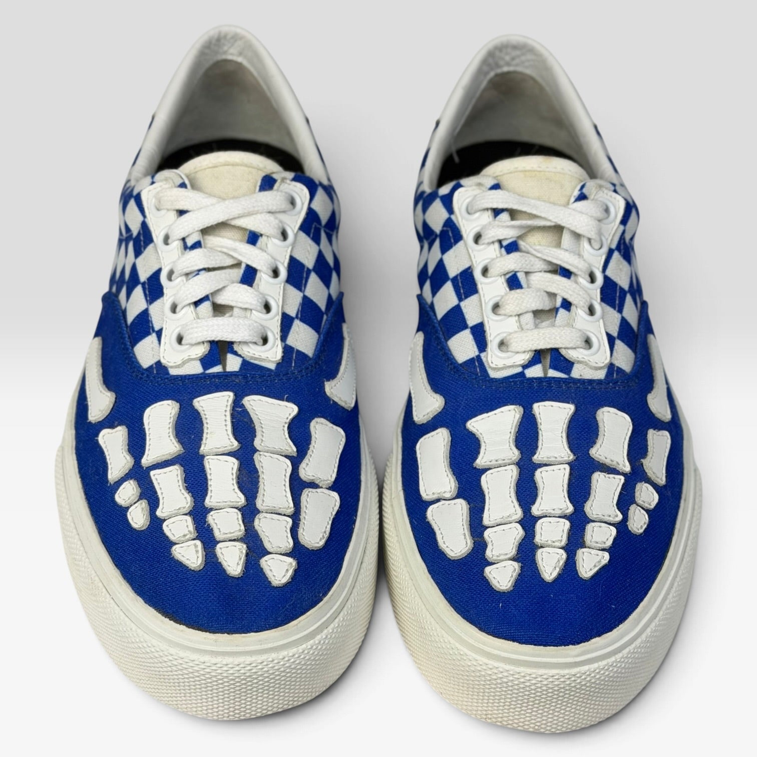 Amiri Checkered Skeleton Toe Lace Up Sneaker Blue/White