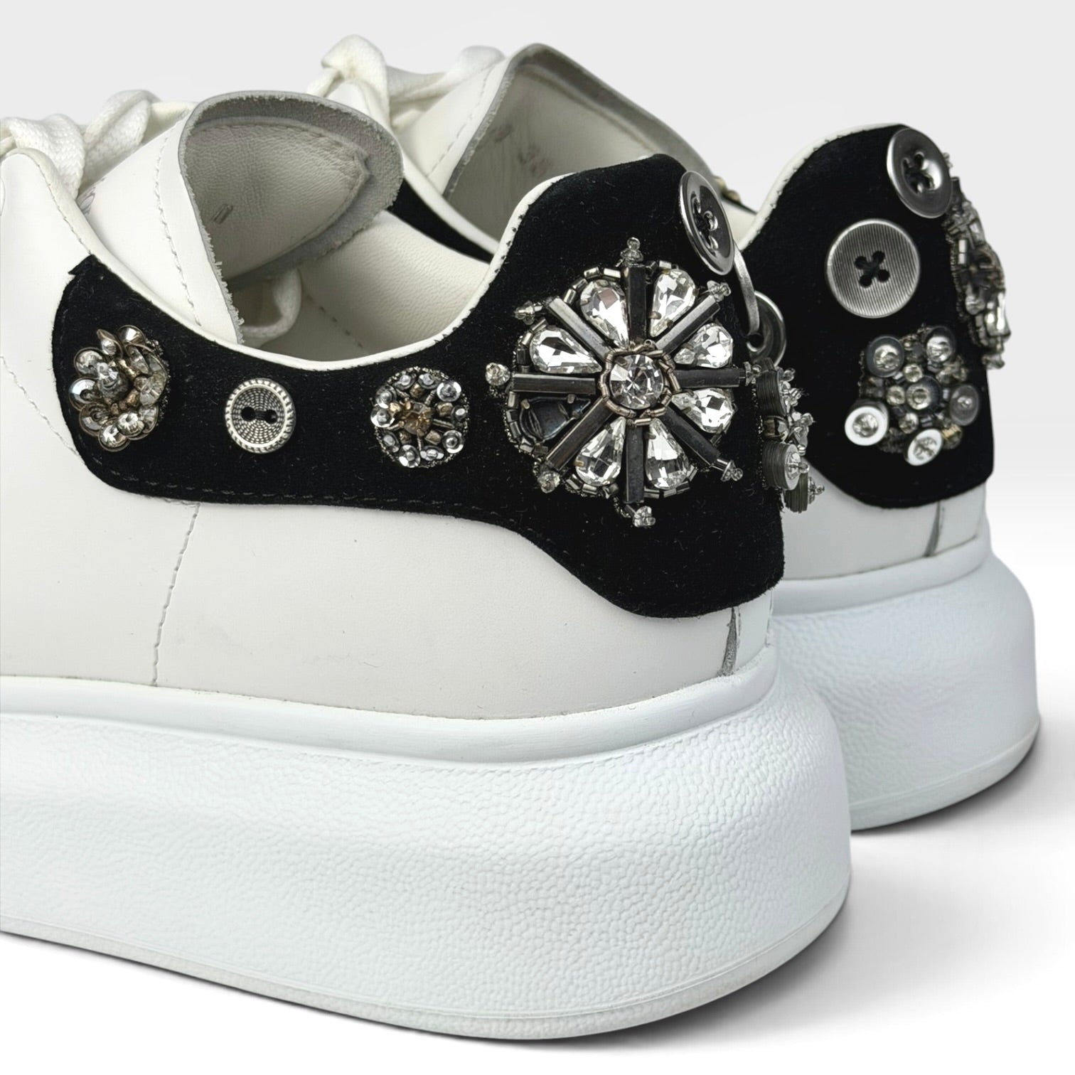 Alexander McQueen Leather Rhinestone Sneakers White