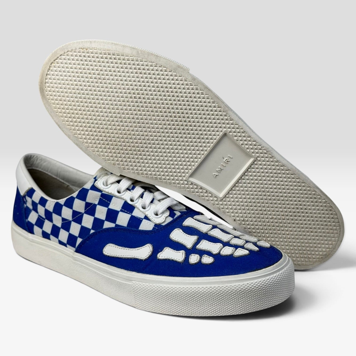 Amiri Checkered Skeleton Toe Lace Up Sneaker Blue/White
