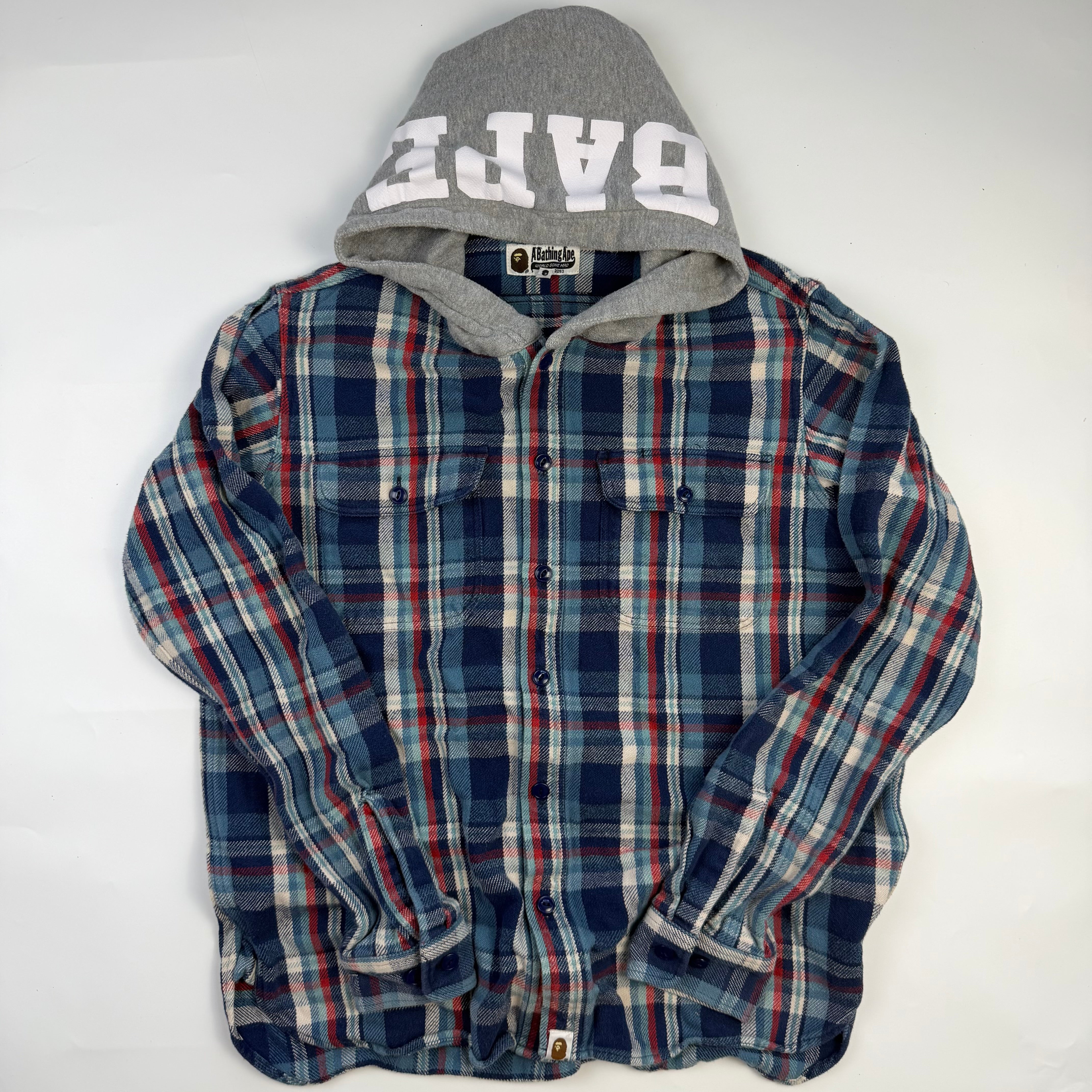 BAPE Flannel Check Hooded Shirt Blue/Red