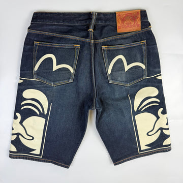 Evisu Ebisu God Print Denim Shorts