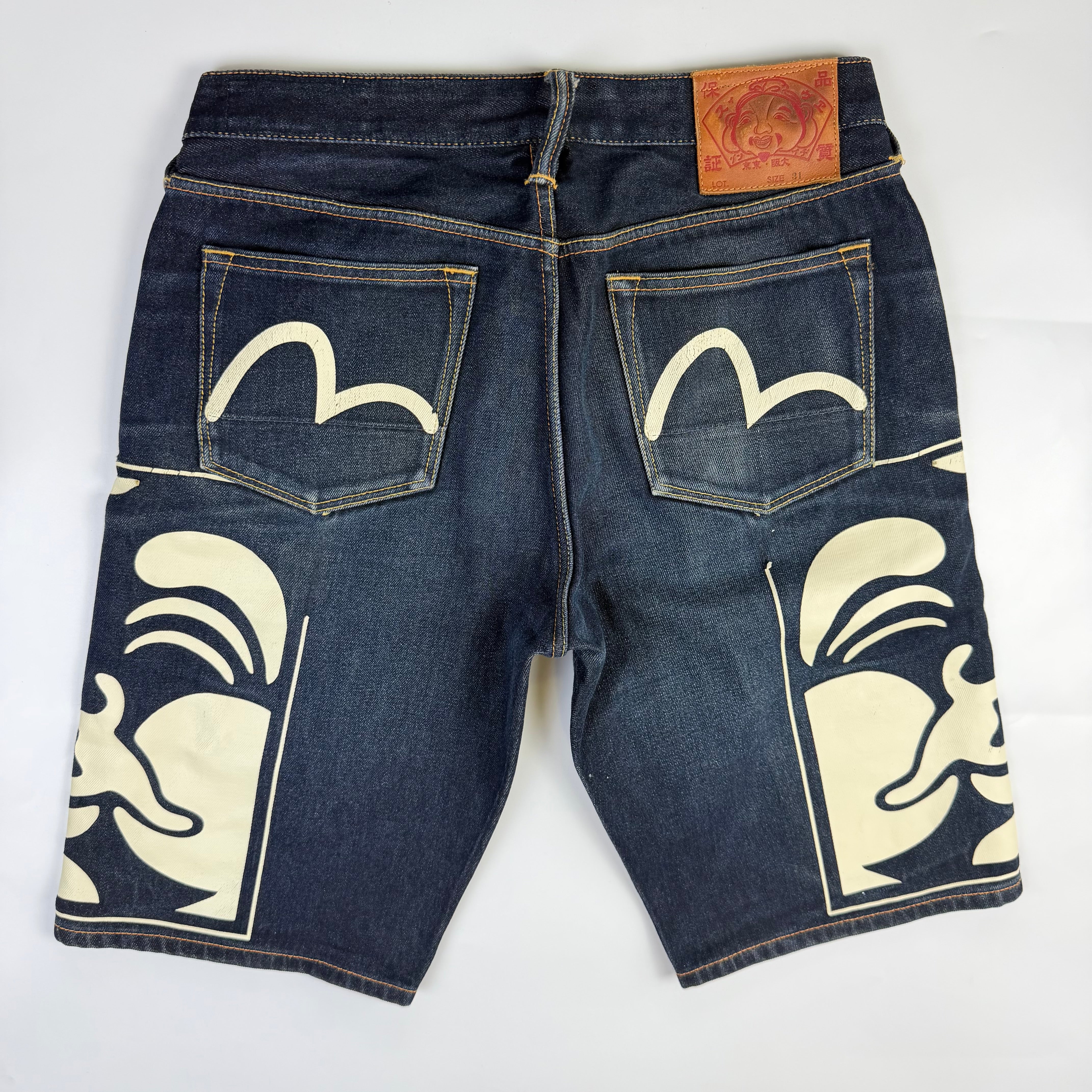 Evisu Ebisu God Print Denim Shorts