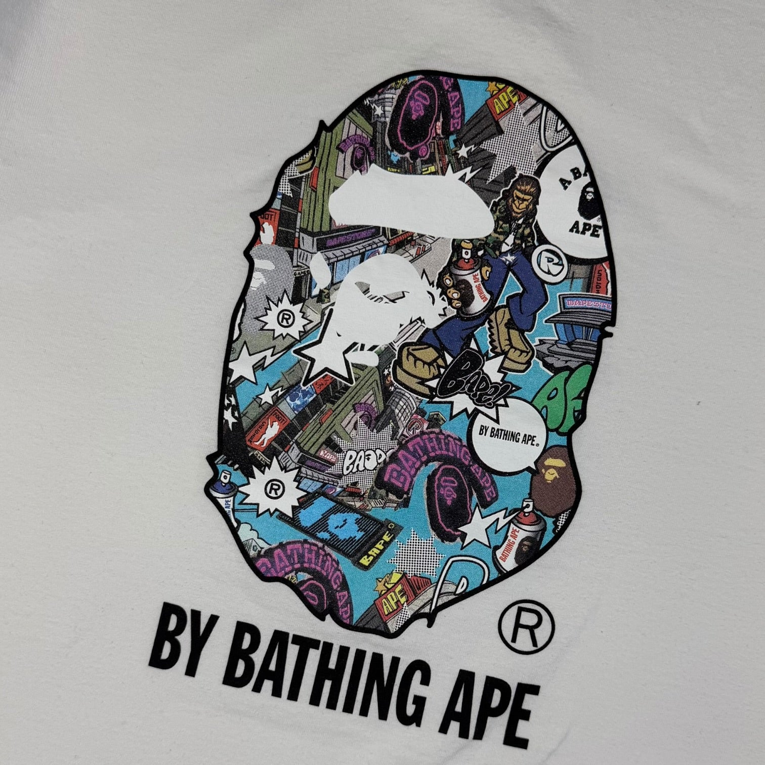 BAPE Comic Art Ape Head Tee SS24, alb, vedere din spate