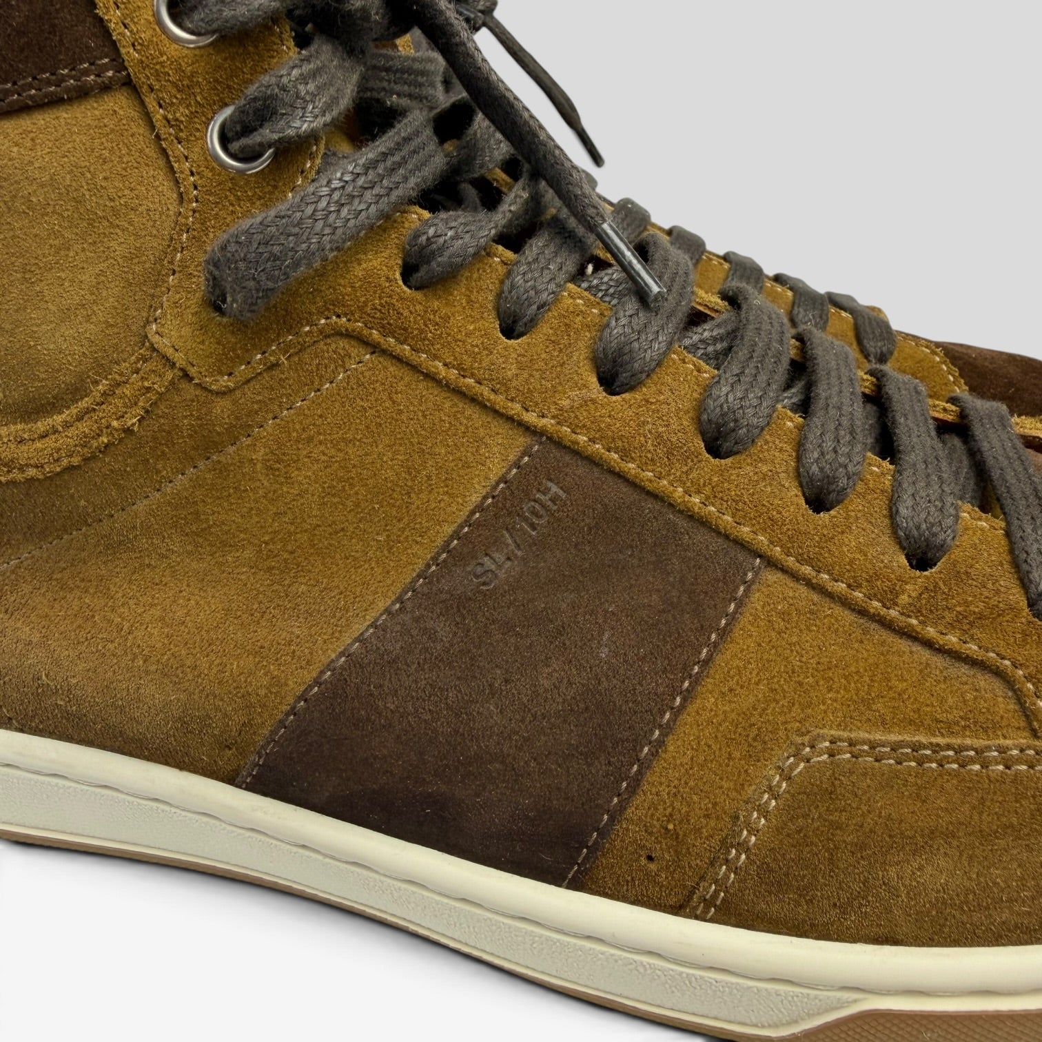 Saint Laurent SL/10H High-Top Two-Tone Suede Brown