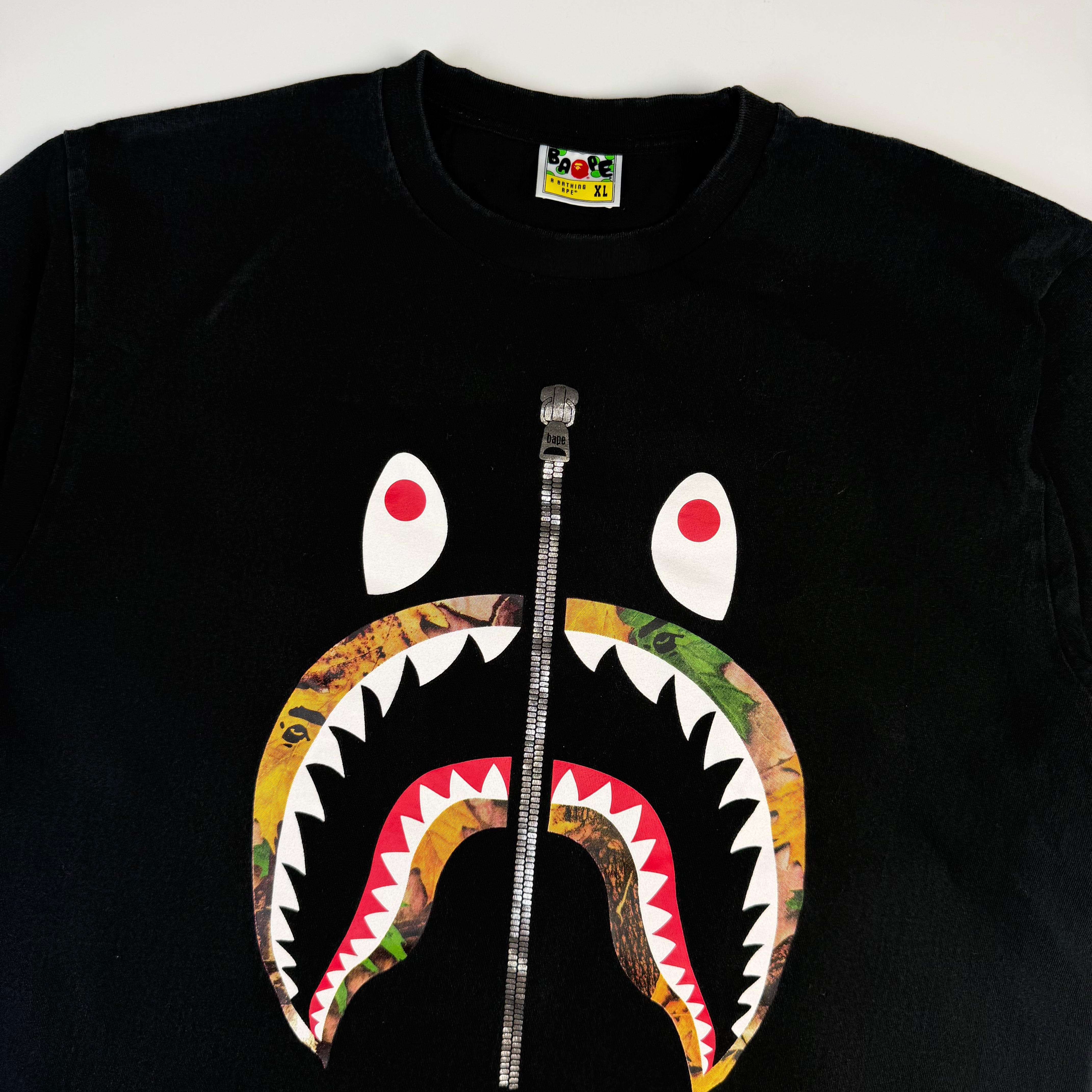 BAPE Woodland Camo Zip Shark T-Shirt Black