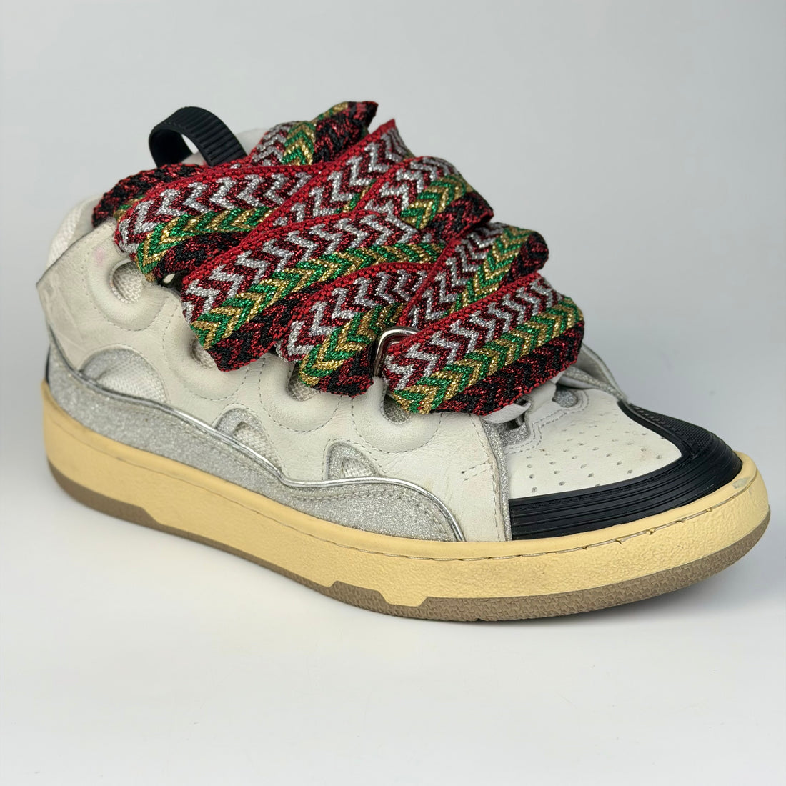 Lanvin Ivory Glitter Sneakers, alb, vedere din față