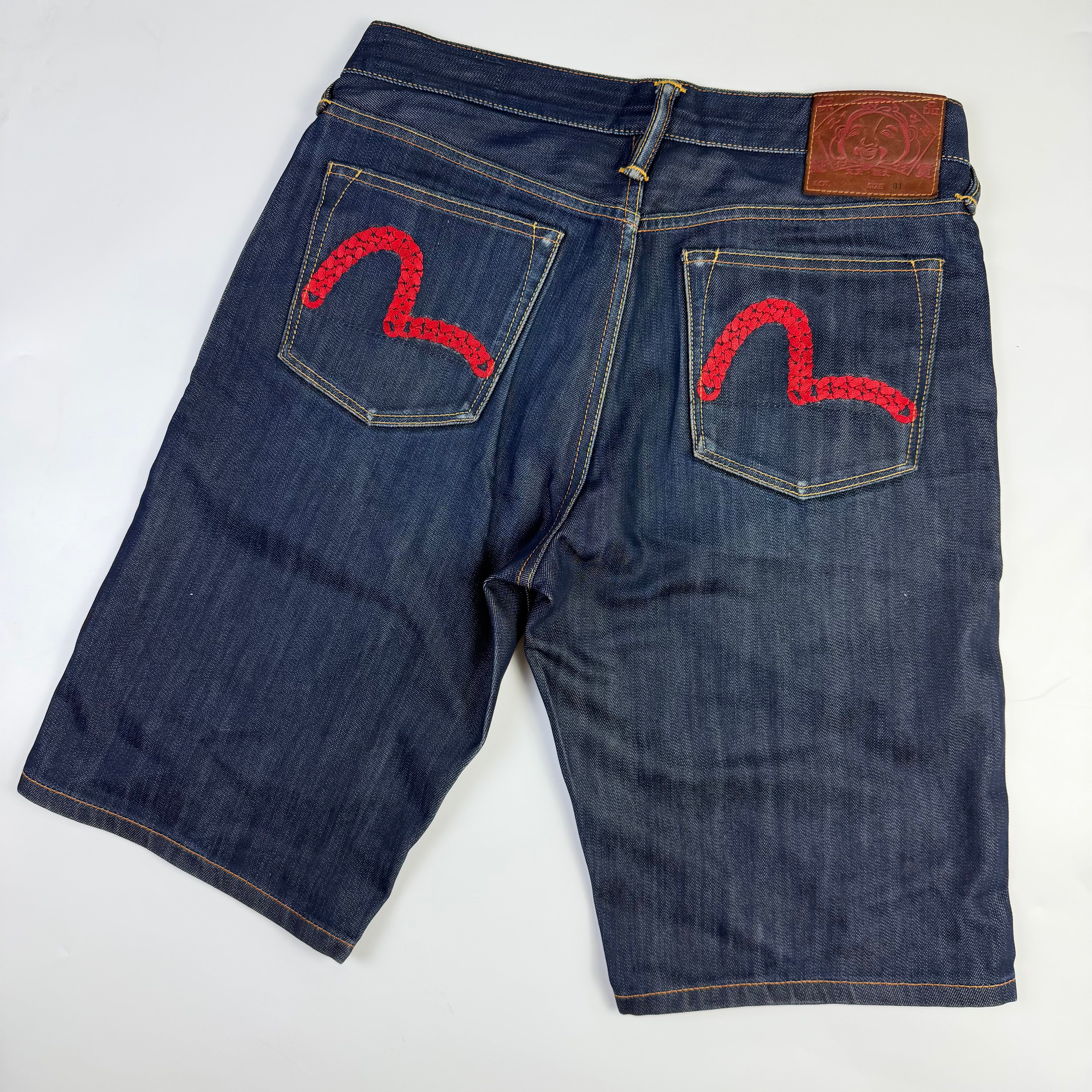Evisu Seagull Chain Embroidery Denim Shorts