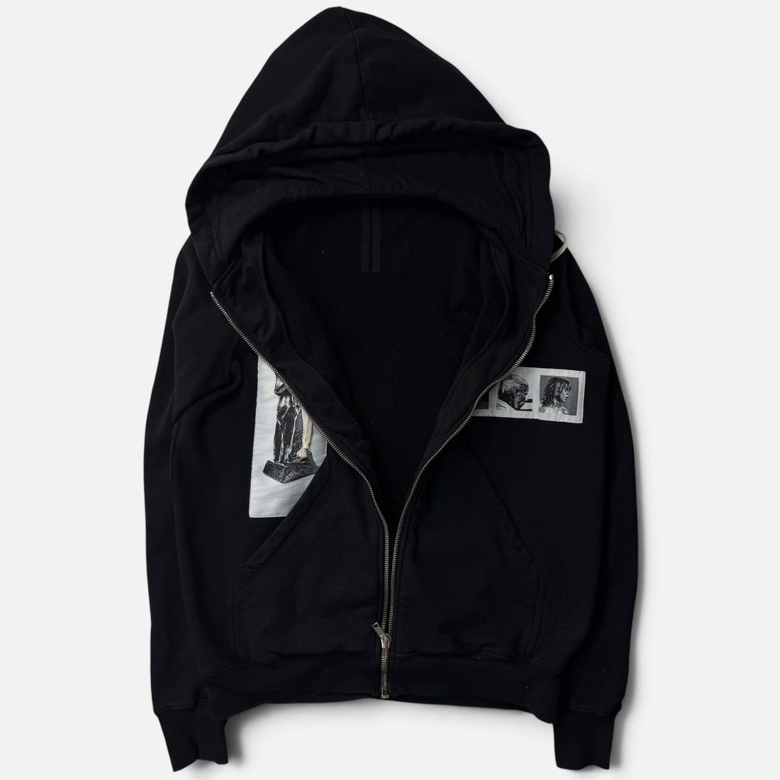 Rick Owens DRKSHDW 16SS Picture Patch Zip-Up Hoodie Black