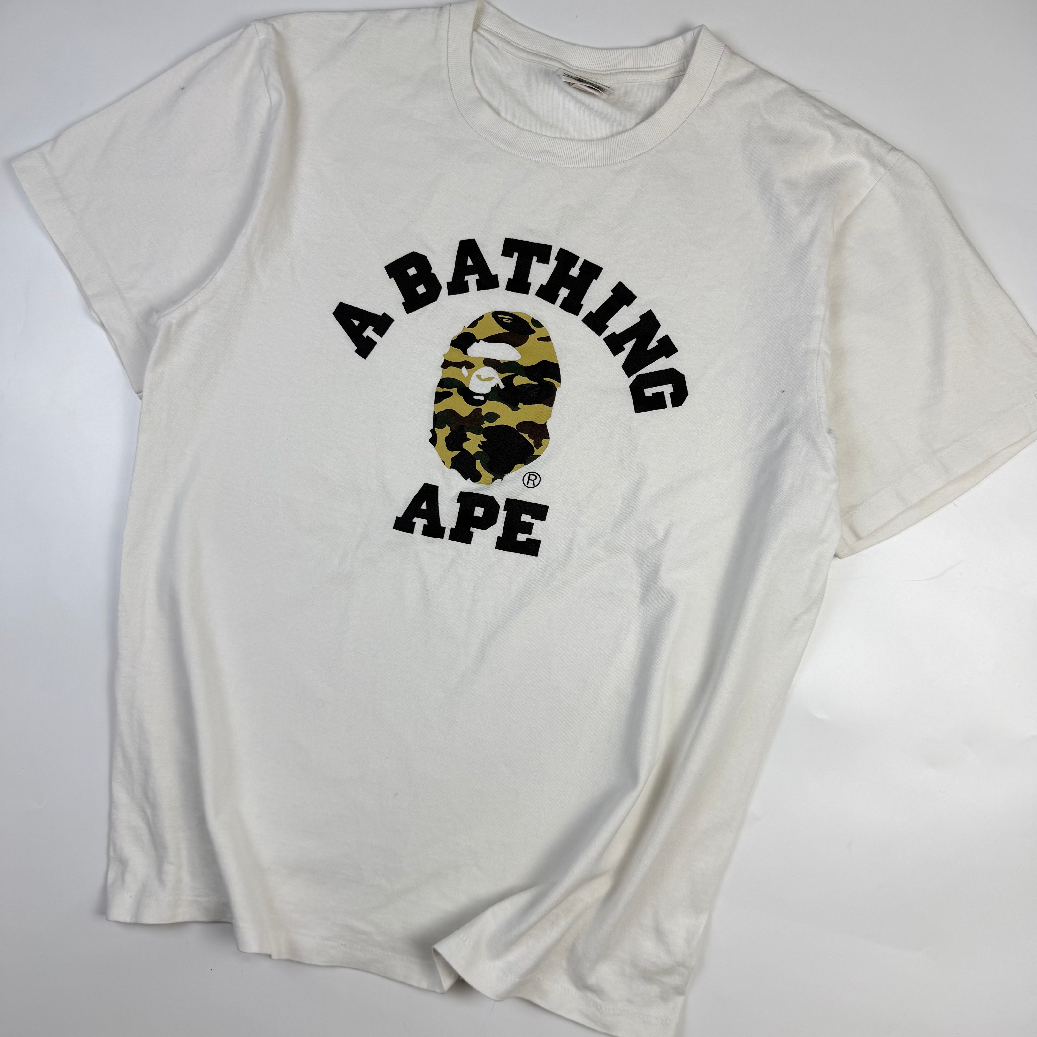 BAPE Yellow 1st Camo College Logo T-Shirt White