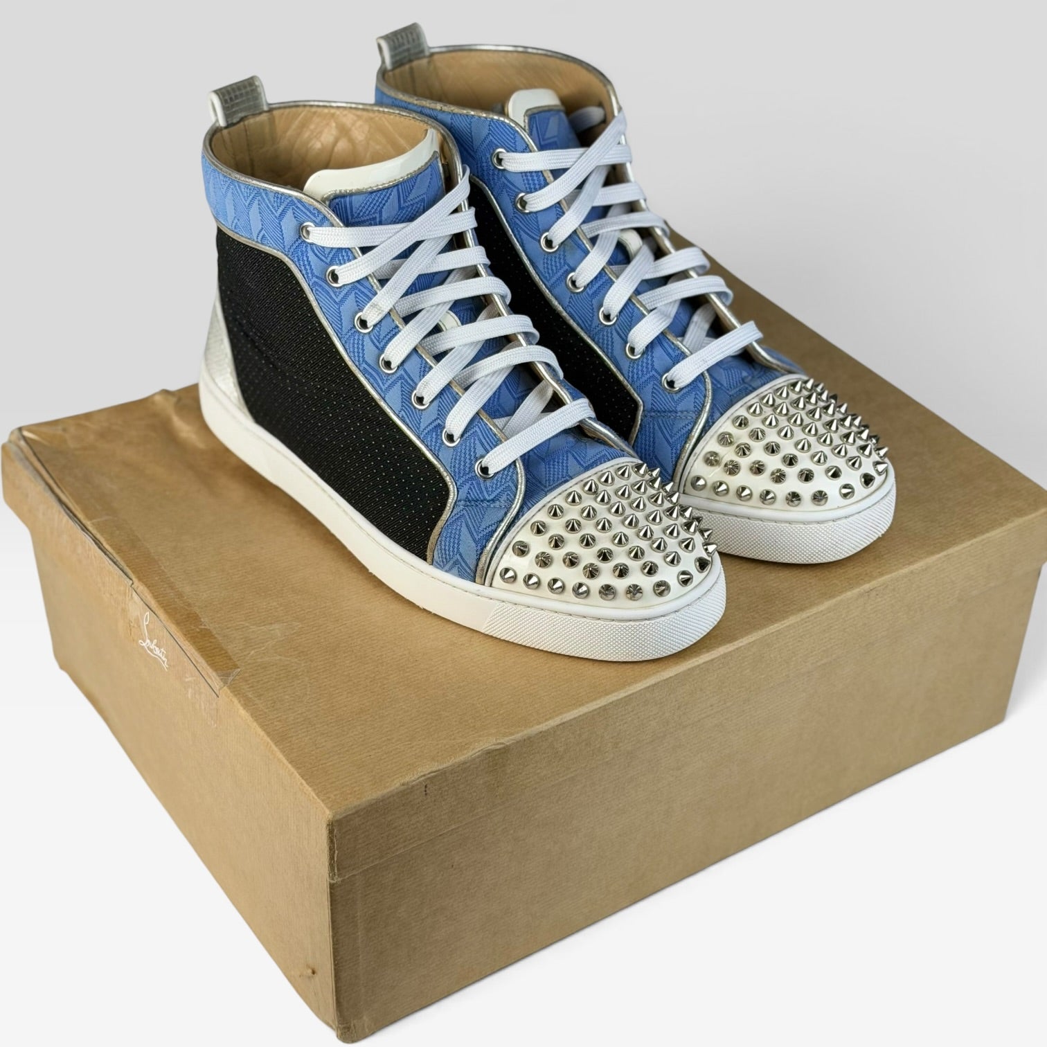 Christian Louboutin Lou Spikes Orlato Flat White/Blue High Top