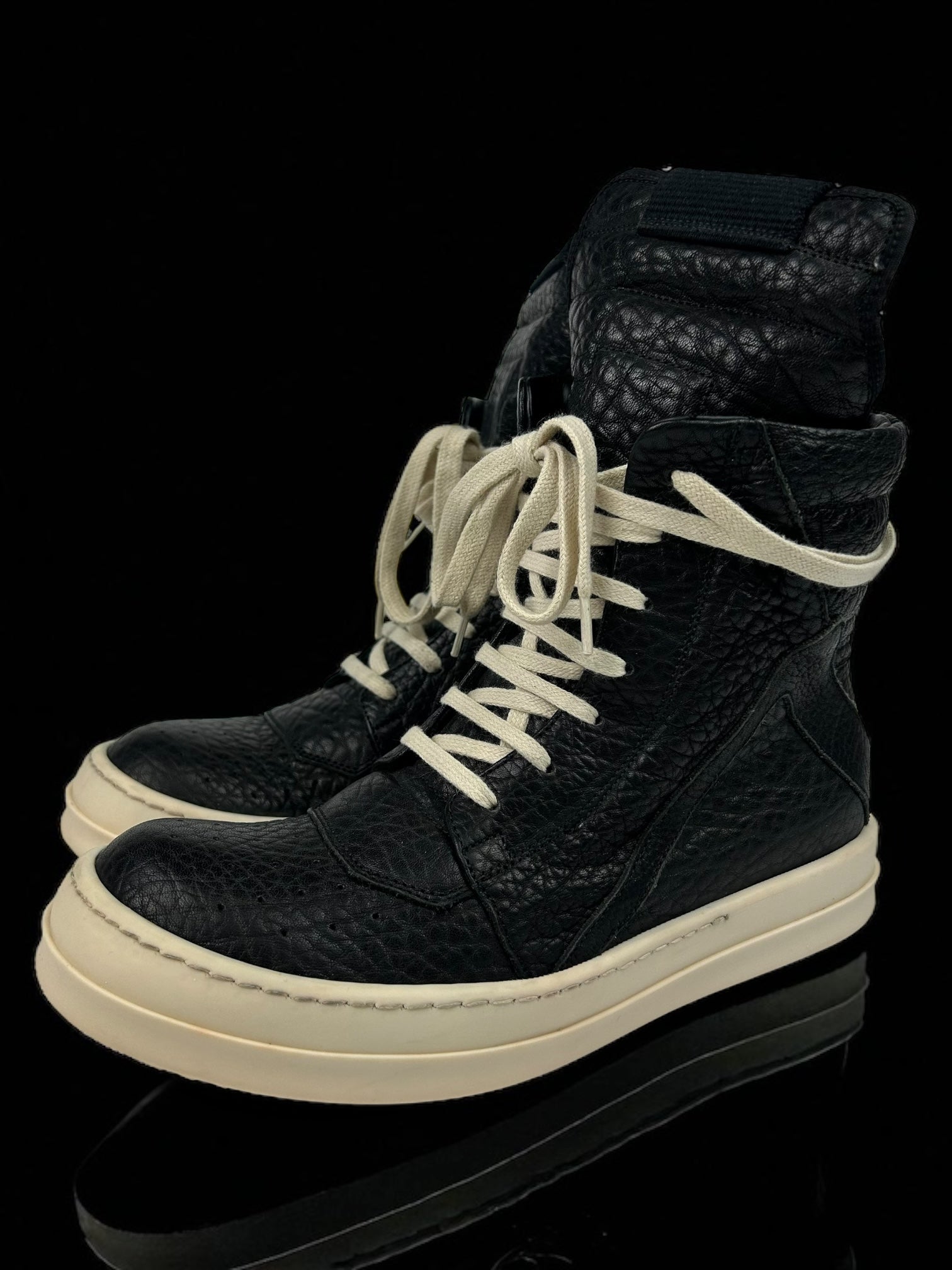 Rick Owens Geobasket Black Grain Leather