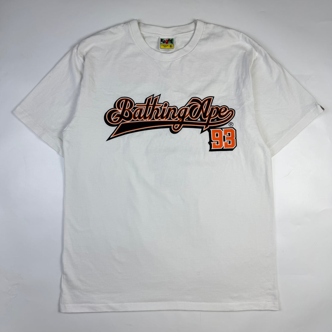 BAPE Bathing Ape 93 Baseball Script T-Shirt, alb, vedere din față