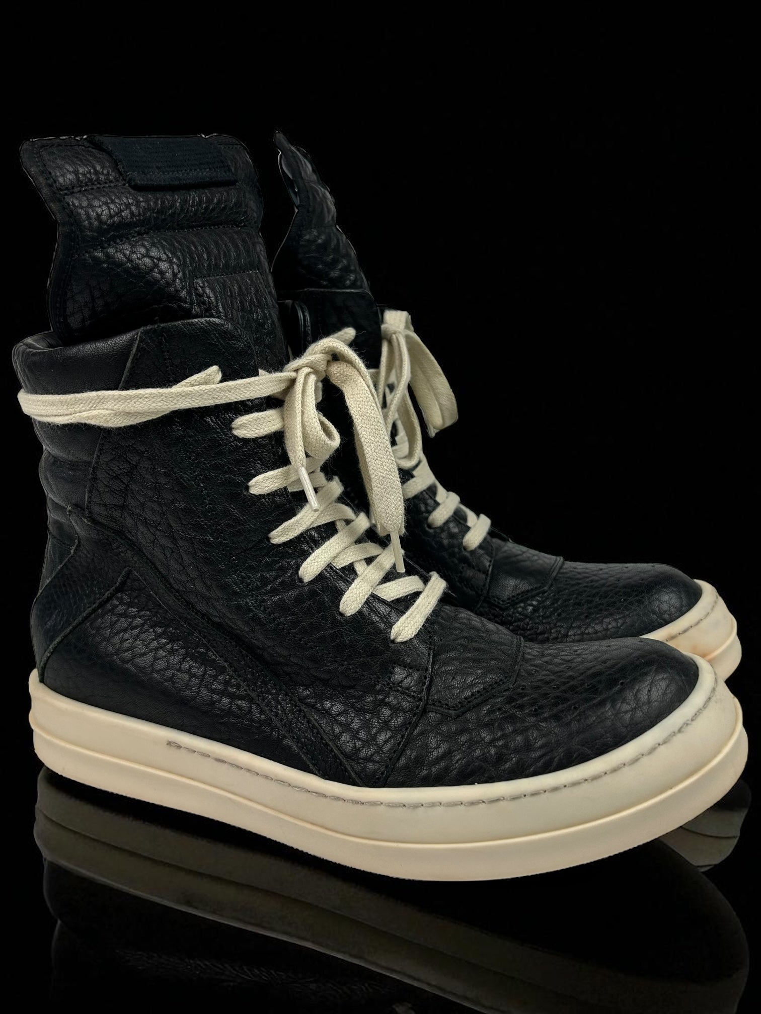 Rick Owens Geobasket Black Grain Leather