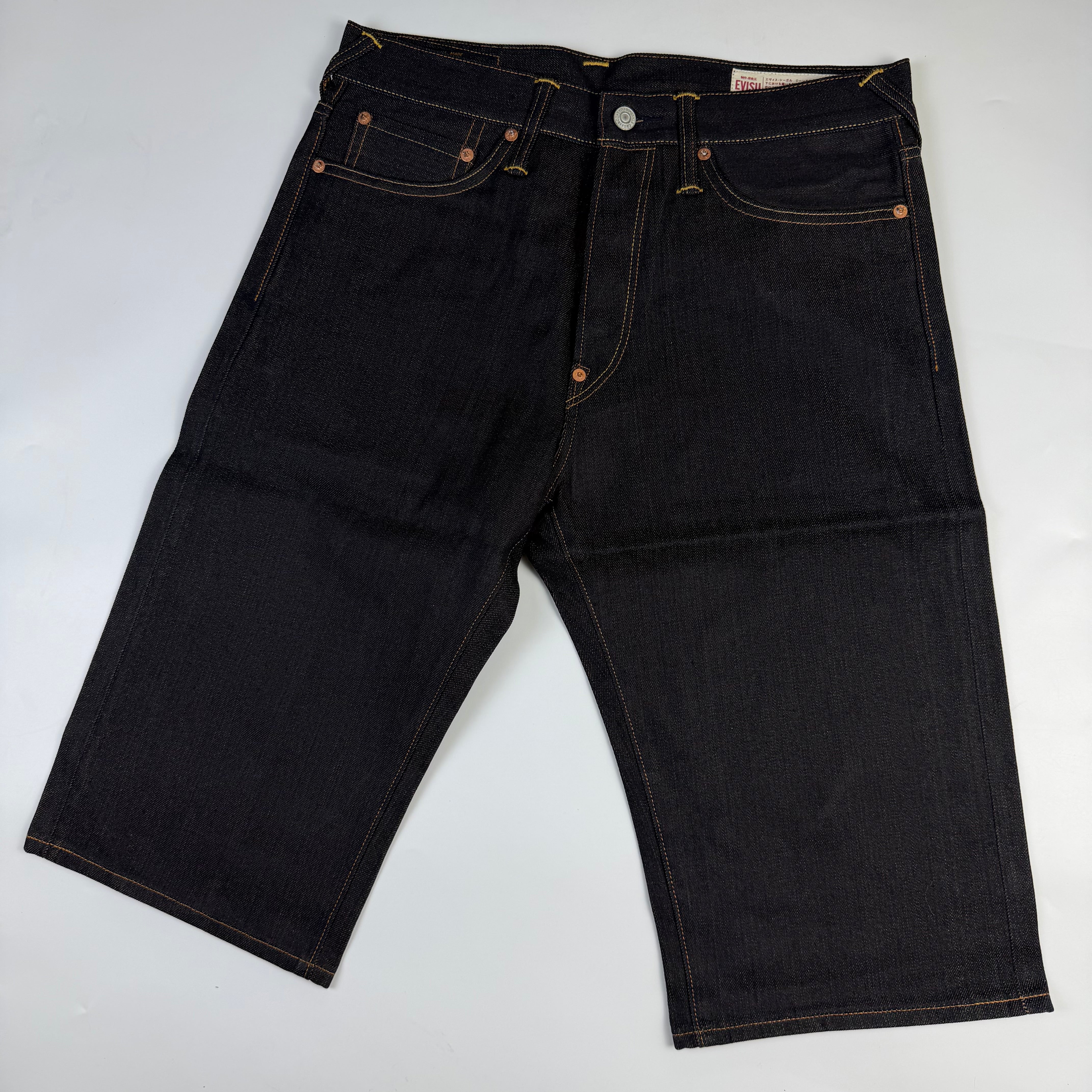 Evisu No. 3 Seagull Black Raw Denim Shorts