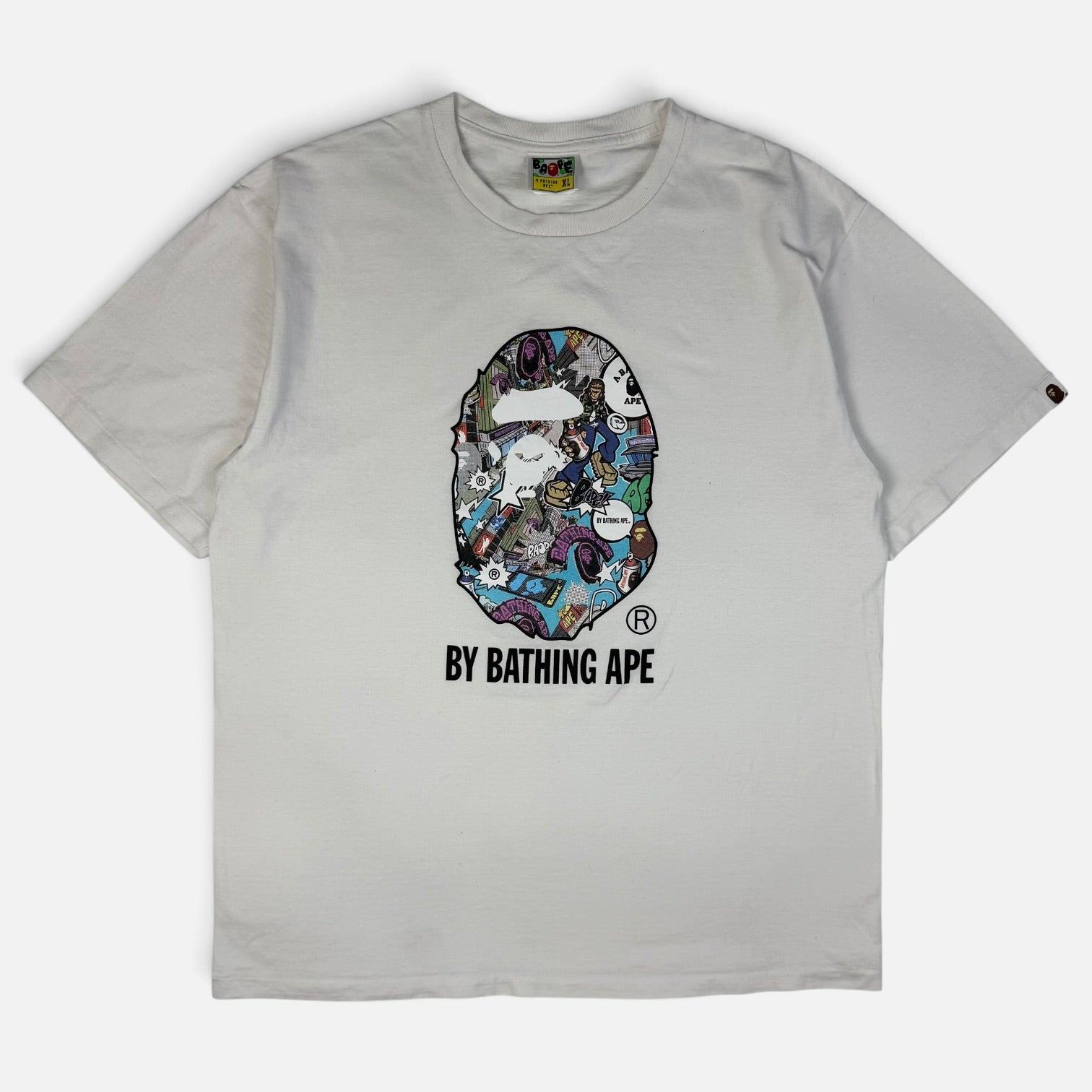 BAPE Comic Art Ape Head Tee SS24, alb, vedere din față