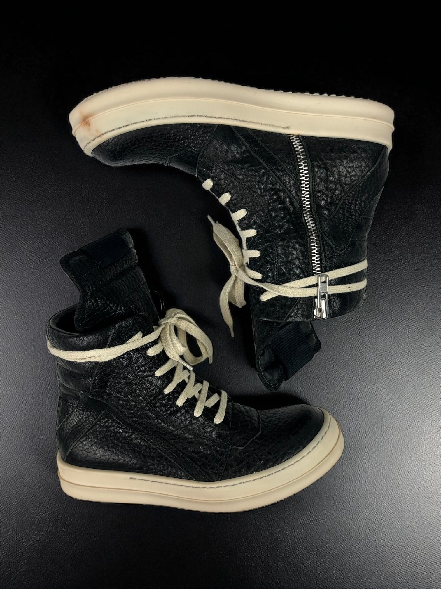 Rick Owens Geobasket Black Grain Leather