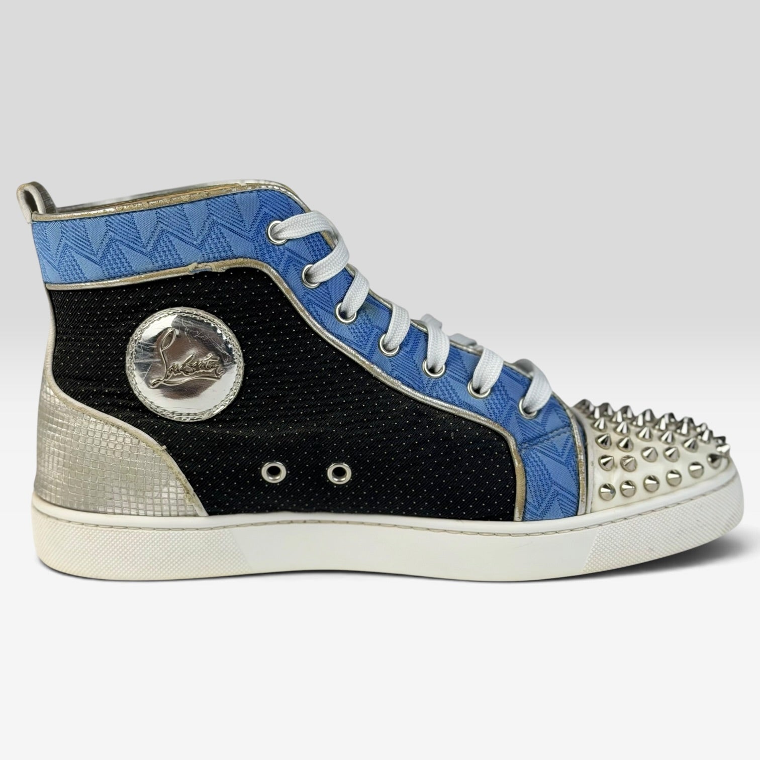 Christian Louboutin Lou Spikes Orlato Flat White/Blue High Top