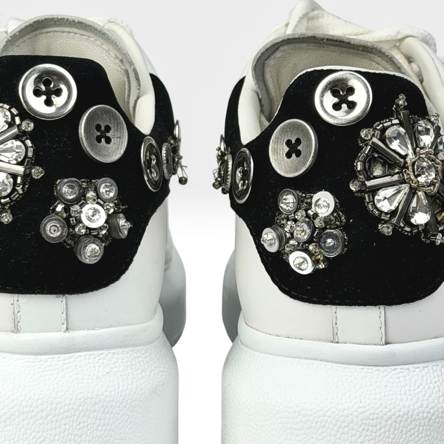 Alexander McQueen Leather Rhinestone Sneakers White