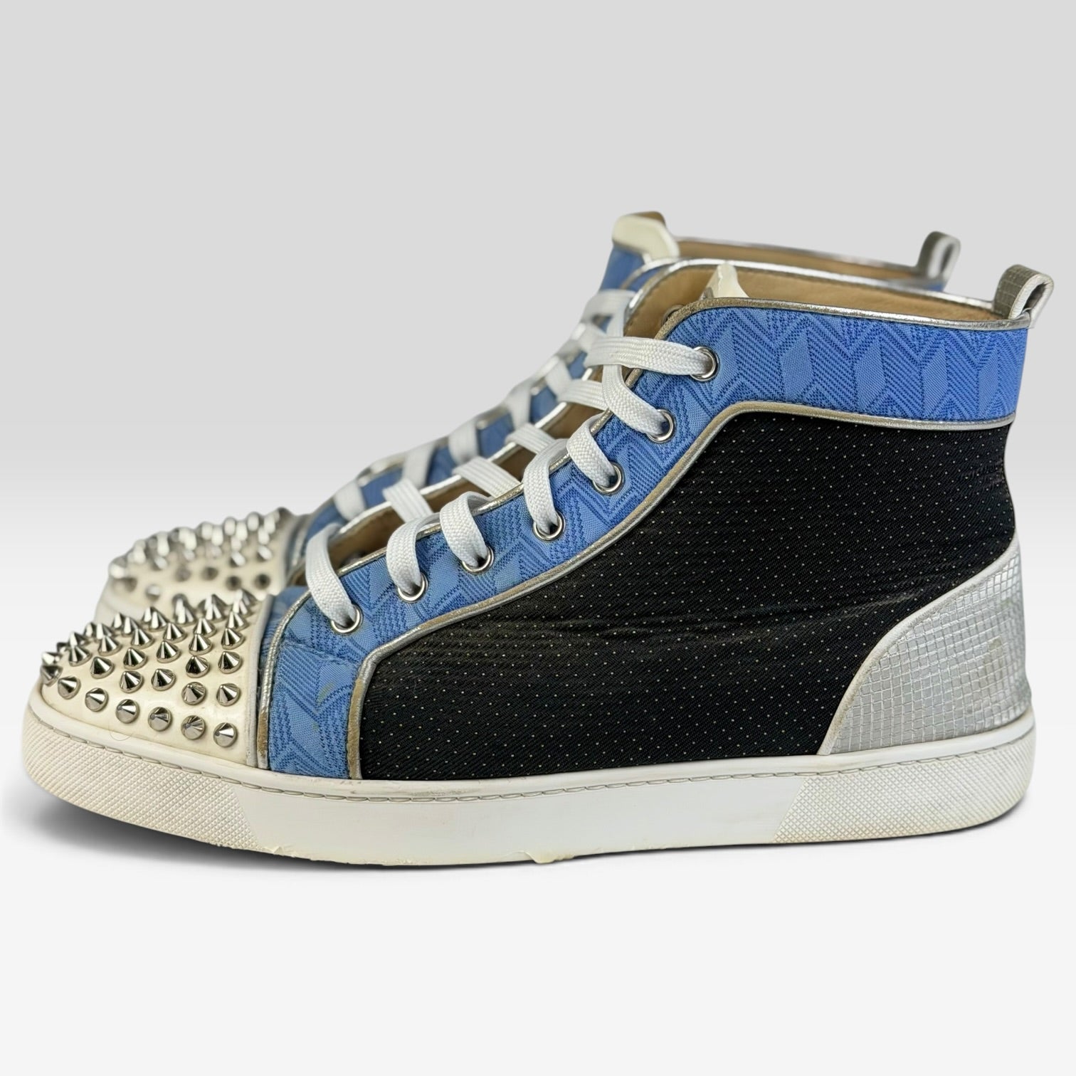Christian Louboutin Lou Spikes Orlato Flat White/Blue High Top