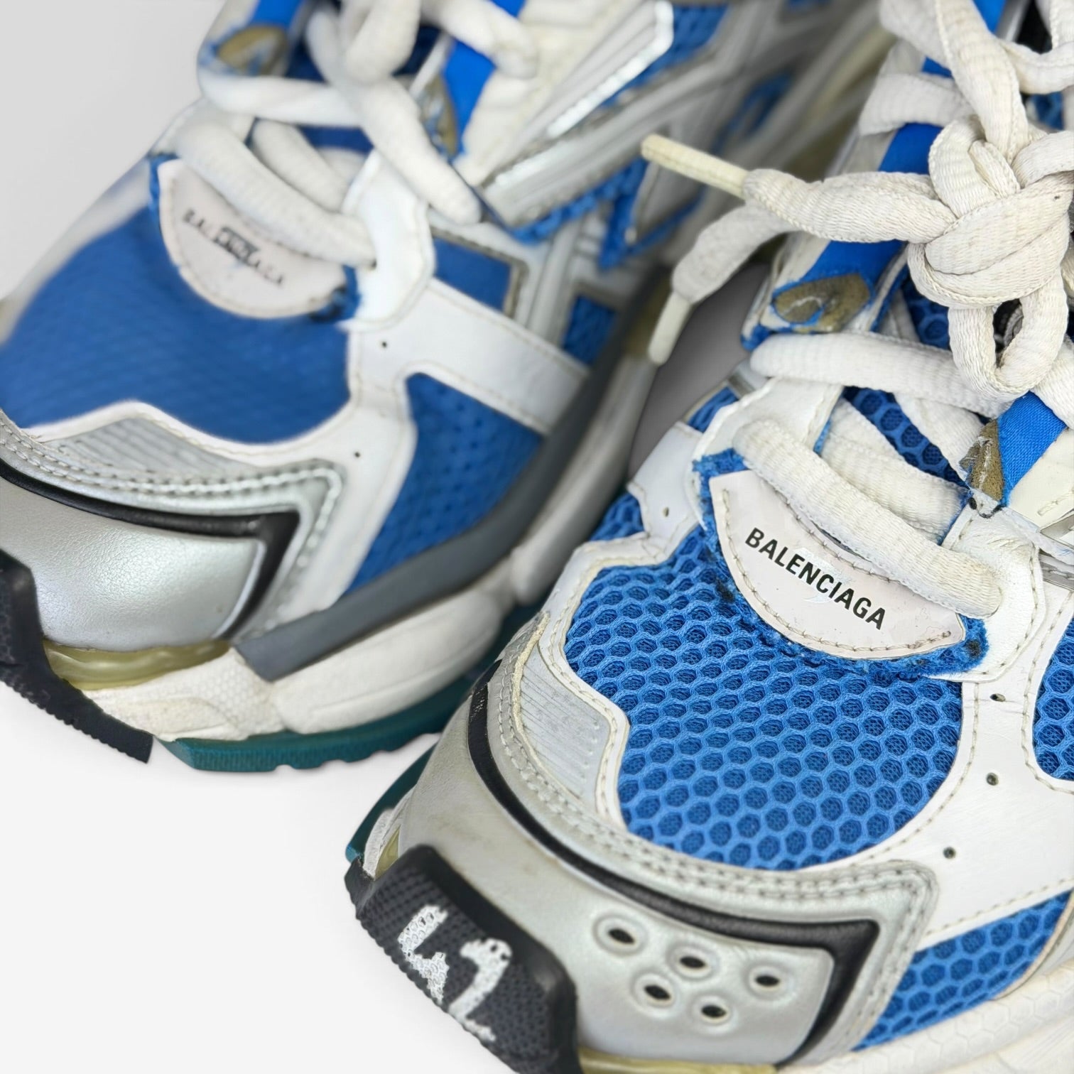 Balenciaga Runner Blue Sneakers, alb, detaliu logo