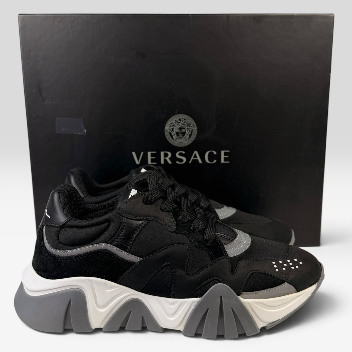 Versace Squalo Black Leather Neoprene