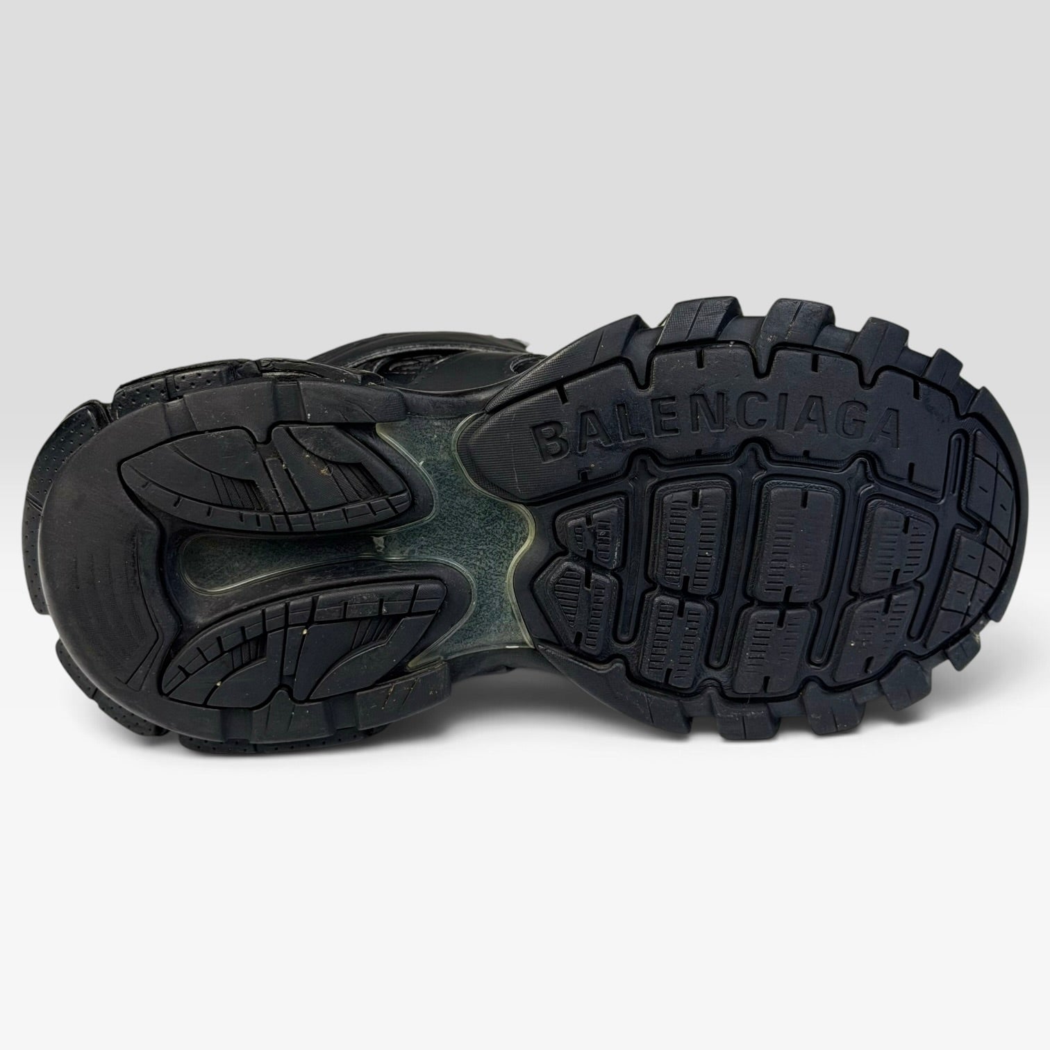 V STEALS Balenciaga Track sneaker black lugged rubber outsole with embossed branding detail