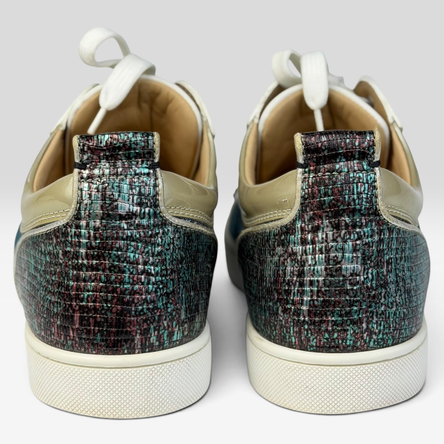 V STEALS Christian Louboutin Louis Junior sneakers featuring multicolor lizard embossed leather and heel pull tabs