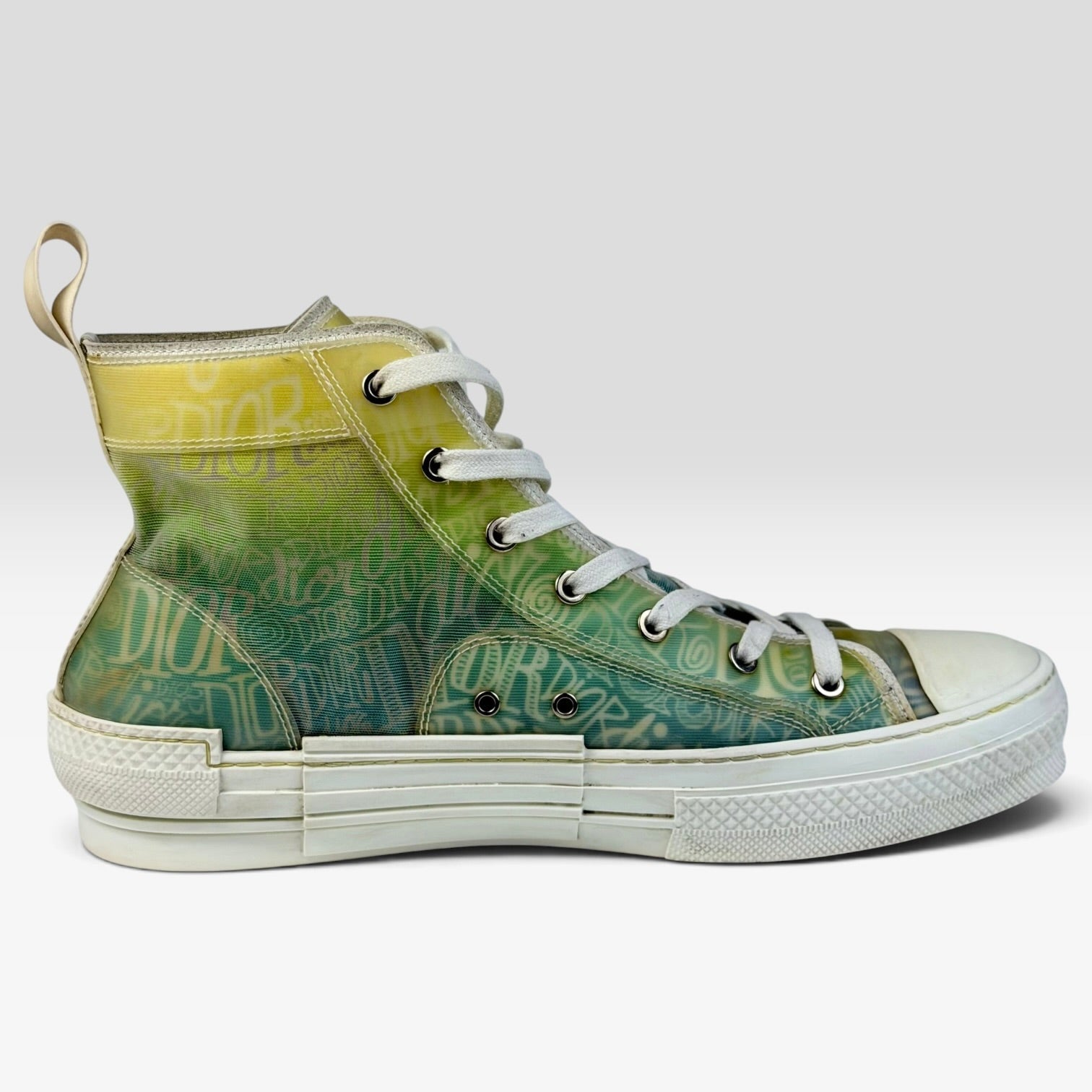 V STEALS Dior x Shawn Stussy B23 high-top sneakers in multicolor canvas with signature graffiti print and rubber sole