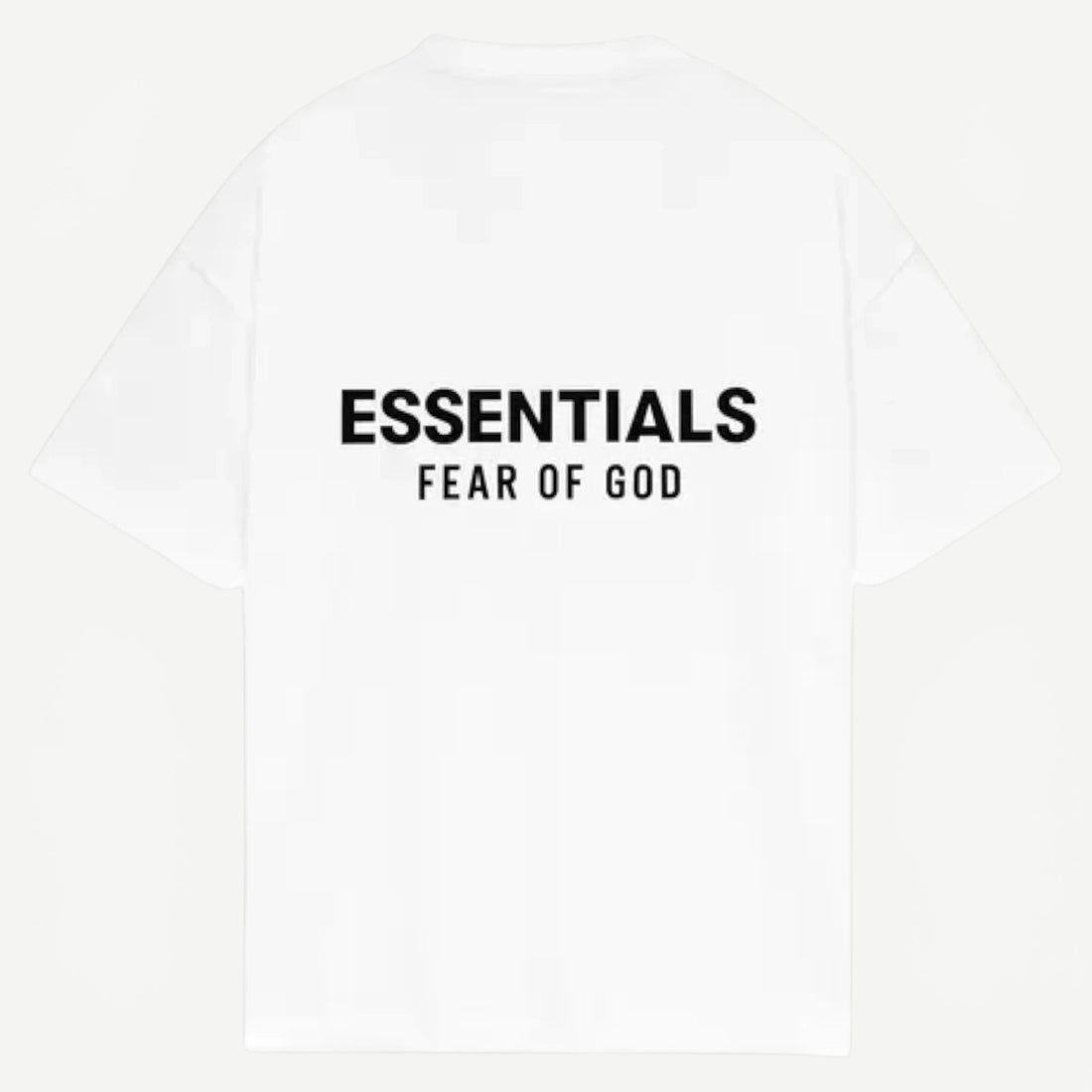V STEALS Fear Of God Essentials Bright White oversized cotton t-shirt with black logo branding on the back