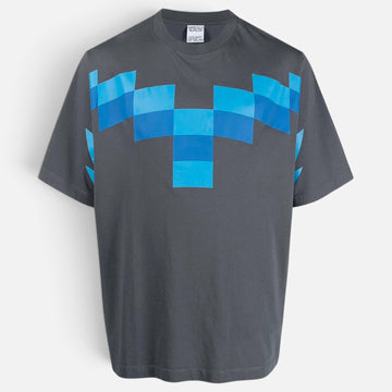 V STEALS Marcelo Burlon oversized grey cotton t-shirt with blue pixelated wings graphic print